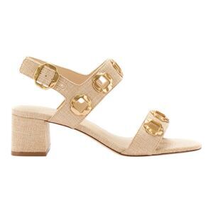 Larroude Women’s Milan Ankle Strap Beige Raffia Sandal Size 5.5